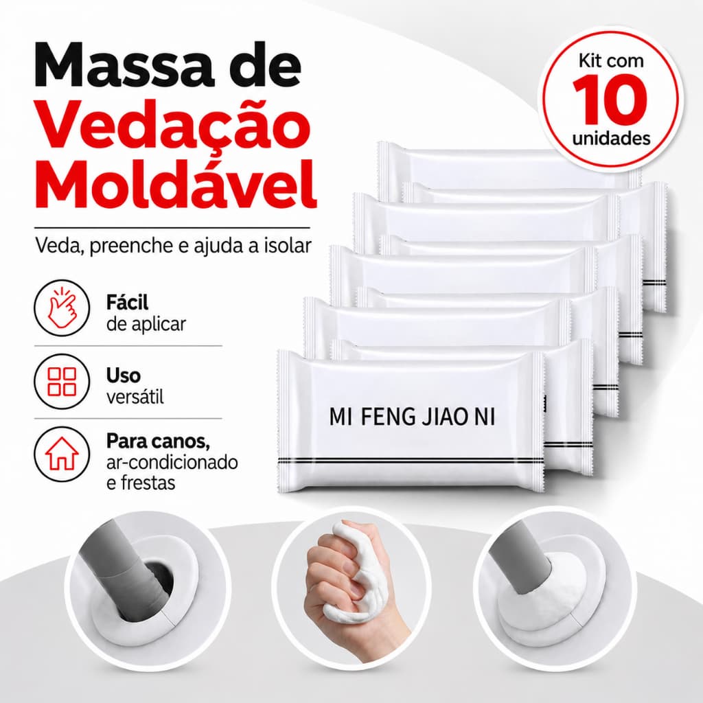 Kit 10 Massa Adesiva de Vedação Moldável para Ar-Condicionado, Canos e Cabos 5/10kit