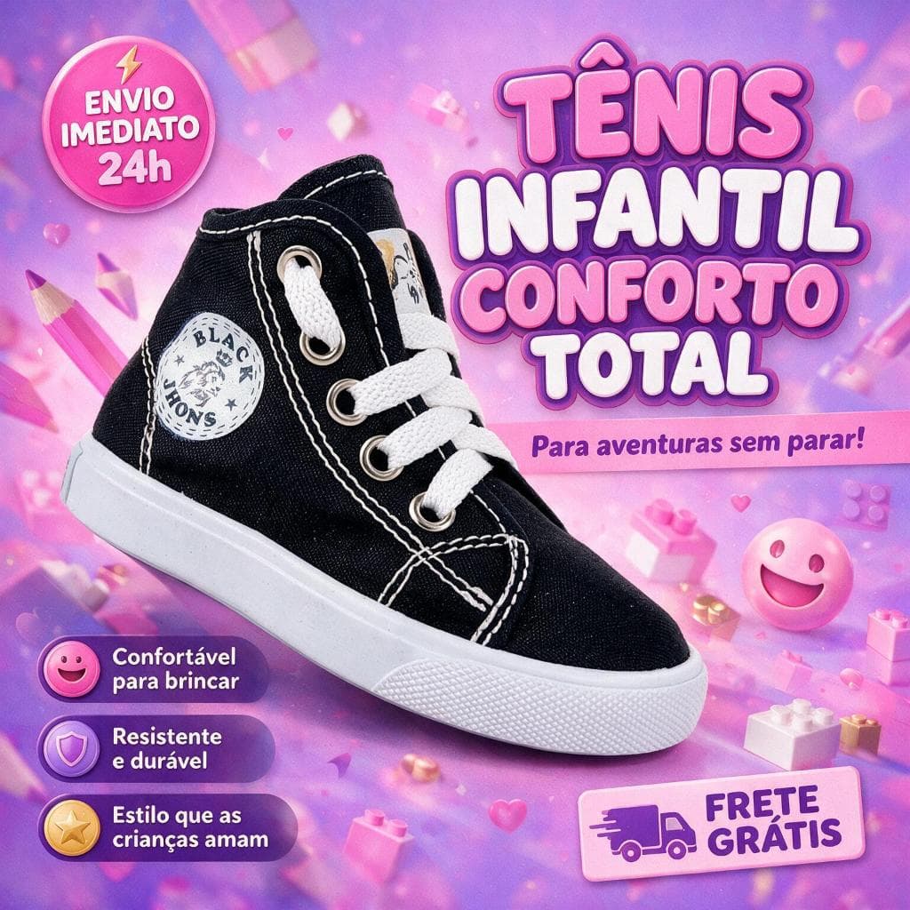 Tenis Infantil Bota BlackJhons Menina e Menino Cano Alto Preto unisex Dia Dia Escola Macio Leve