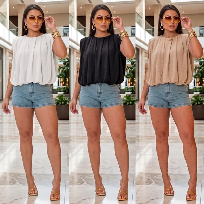 Blusa Drapeada Elegante Luxo Premium