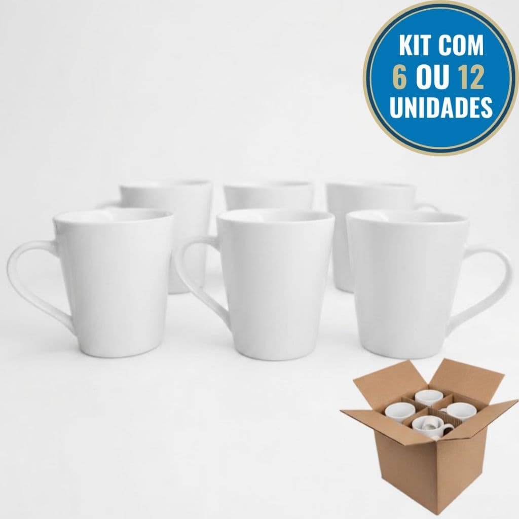 Kit 12 Caneca Porcelana Branca Cafe 300 ml Branca Sublimação em forno Lettering Artesanato dtv uv adesivo