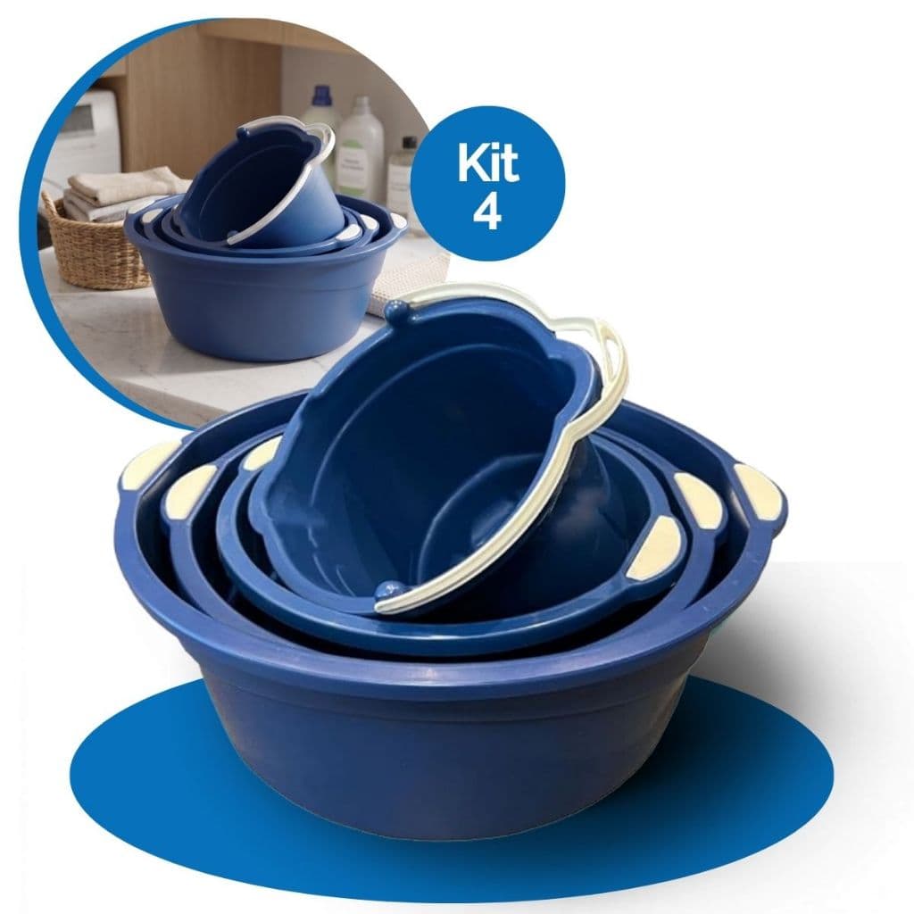 Kit Conjunto 4 Peças Bacias Grandes e Balde 10L Multiuso Plástico Resistente Limpeza Lavanderia Cozinha