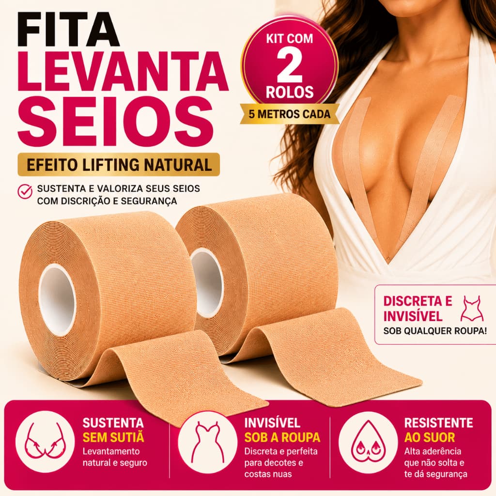 Fita Adesiva Levanta Seios Boob Tape Sutiã Invisível Hipoalergênica 5m - Kit c/ 2