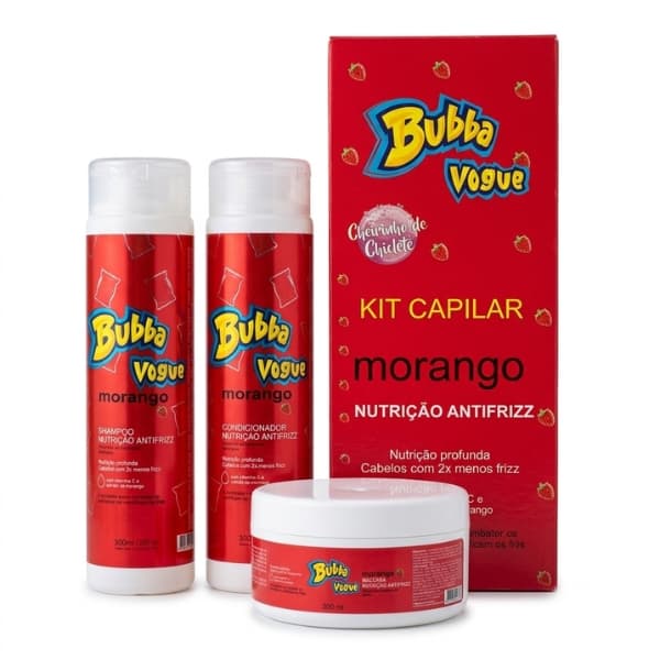 Kit Capilar Bubba Vogue Morango - Tratamento Nutrição Antifrizz com Vitamina C