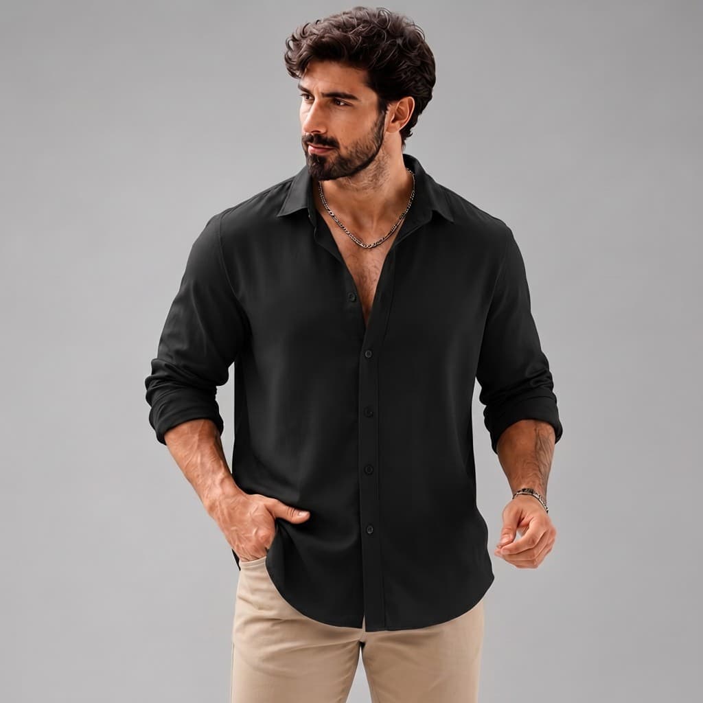 Camisa Social Masculina Slim Fit Manga Longa com Caimento Moderno