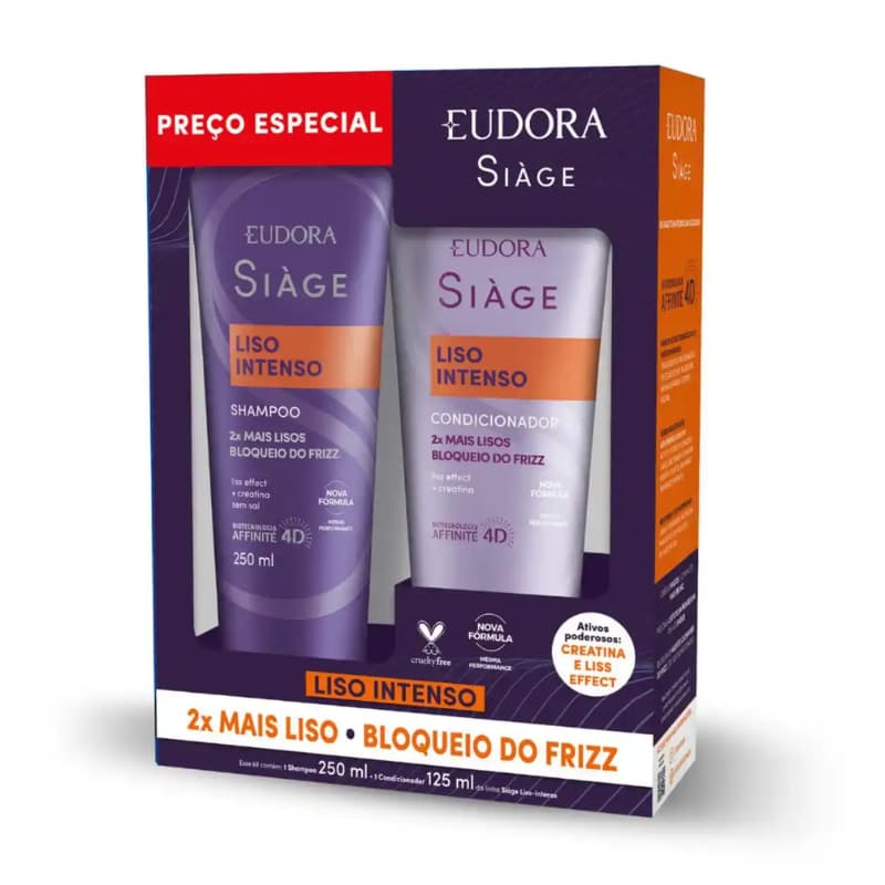 Siage Liso Intenso Kit Shampoo 250 ml + Condicionador 125 ml - Eudora