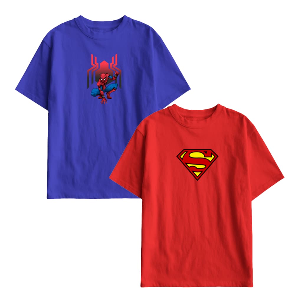 Kit 2 Camisetas Infantis Menino Homem Aranha e Superman Heróis 100% Algodão Várias Cores