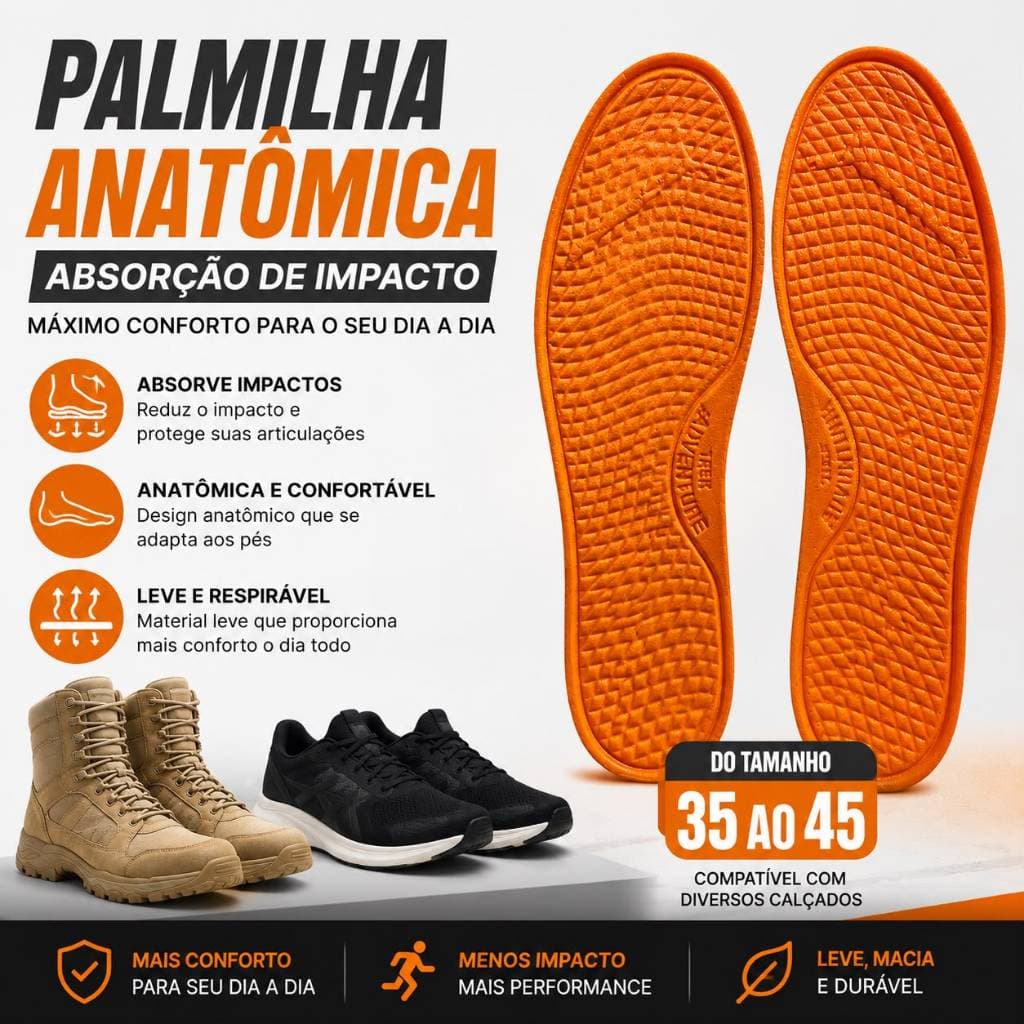 Palmilha Anatômica Premium com Absorção de Impacto para Coturno, Tênis e Botas | Máximo Conforto e Durabilidade
