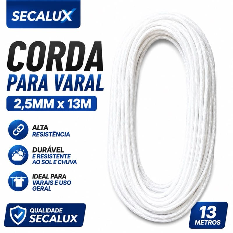 Corda para Varal 2,5mm x 13m | Corda de Polipropileno para Roupas Teto e Parede