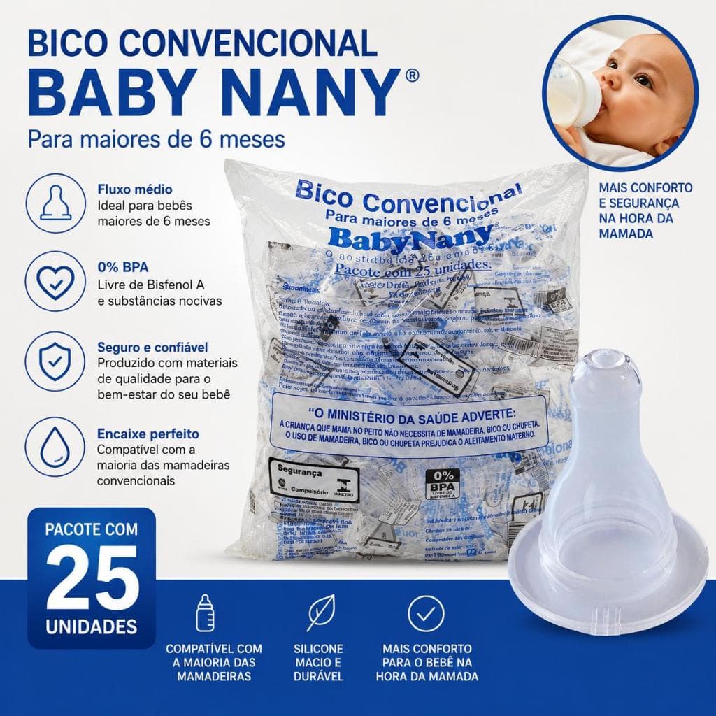 Bico De Mamadeira Redondo 100% Silicone Pacote Com 25 Unidades