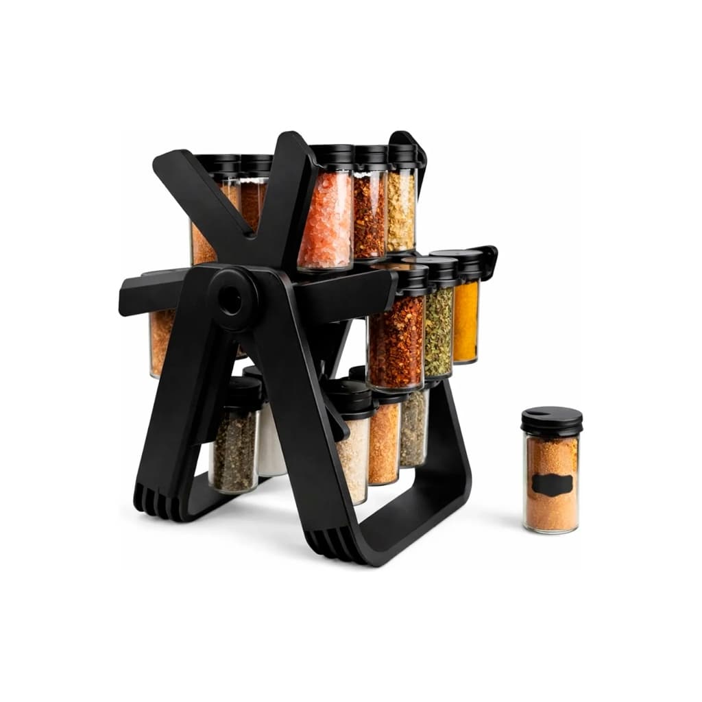 Porta Temperos Giratório 360° 18 Potes de Vidro 85ml com Etiquetas Belovidro Organizador Cozinha