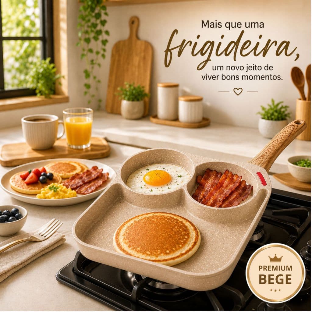 Frigideira Antiaderente Multifuncional 3 em 1 frita Ovos Hambúrguer Omelete Cozinha Prática.