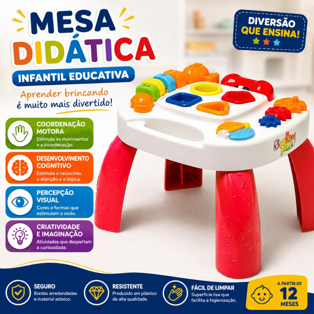 Mesa Didática Infantil Educativa Atividades Coordenação Motora Sons Luzes Bebê Desenvolvimento Infantil