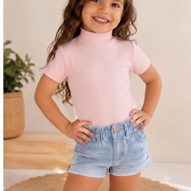 Body infantil de menina manga curta e gola alta (sol)
