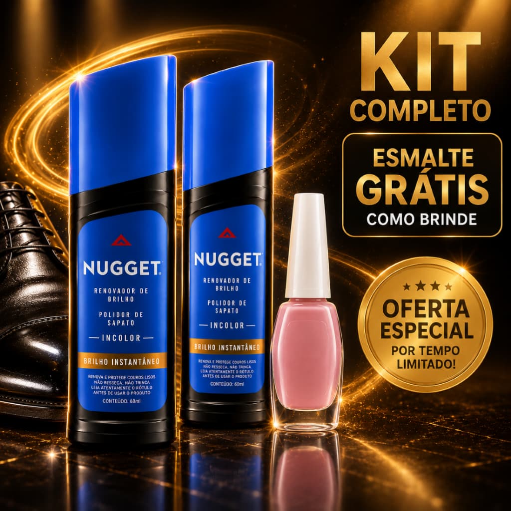Box c/ 02 Polidores de Sapato Líquido Incolor Nugget Frasco 60ml+gratis brinde