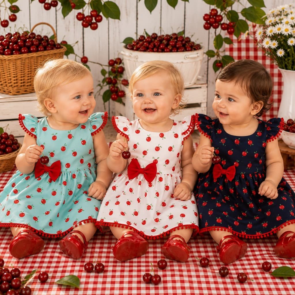 VESTIDO INFANTIL MENINA MALU CEREJA/CEREJINHA\BEBÊ