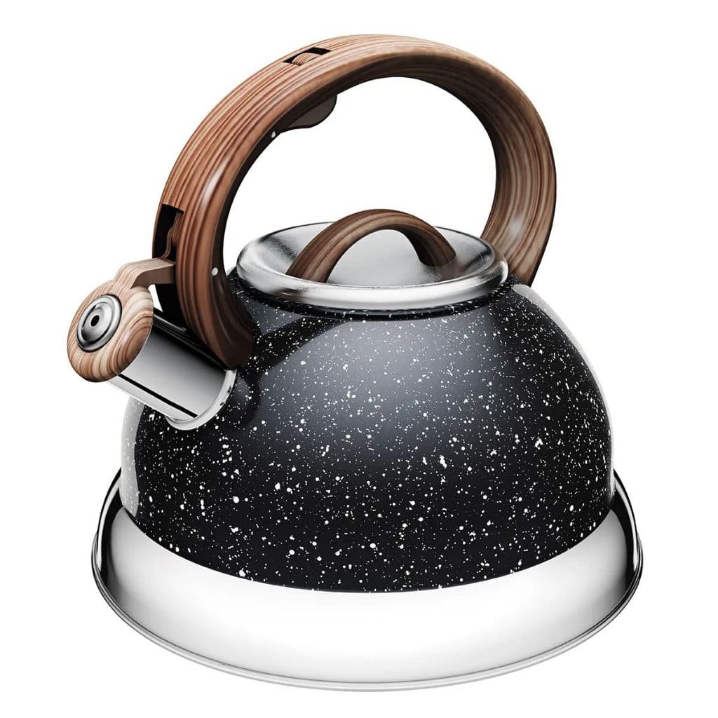 Chaleira Inox 2,7L Grande Apito Cabo Amadeirado Ergonômico Fervedor Água Fogão Presente Euro Home