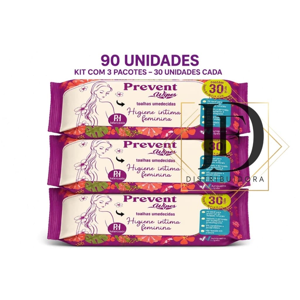 Kit até 03 pacotes Toalhas Umedecidas Prevent Wipes para Higiene Íntima Feminina | 30 un por pacote