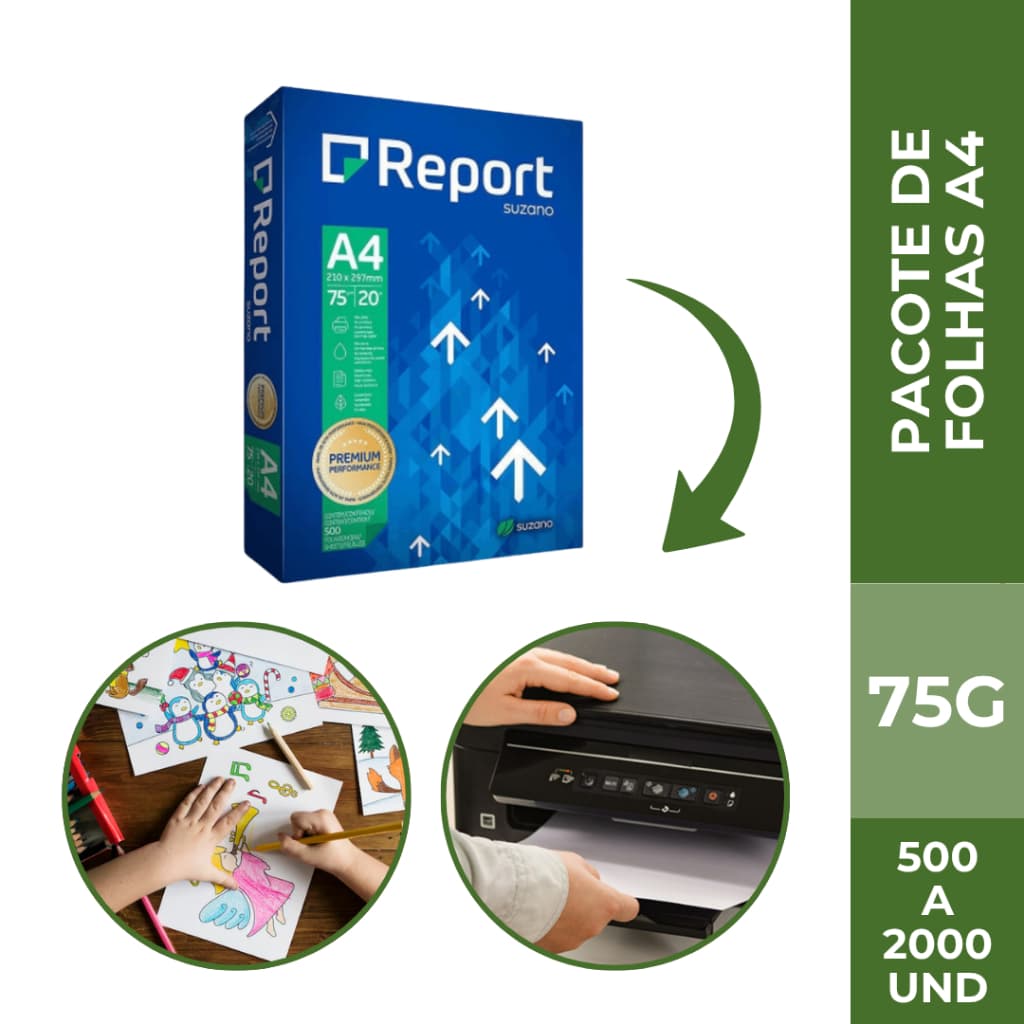 Papel A4 Report 75g 210x297mm Diversas Unidades Folhas Sulfite