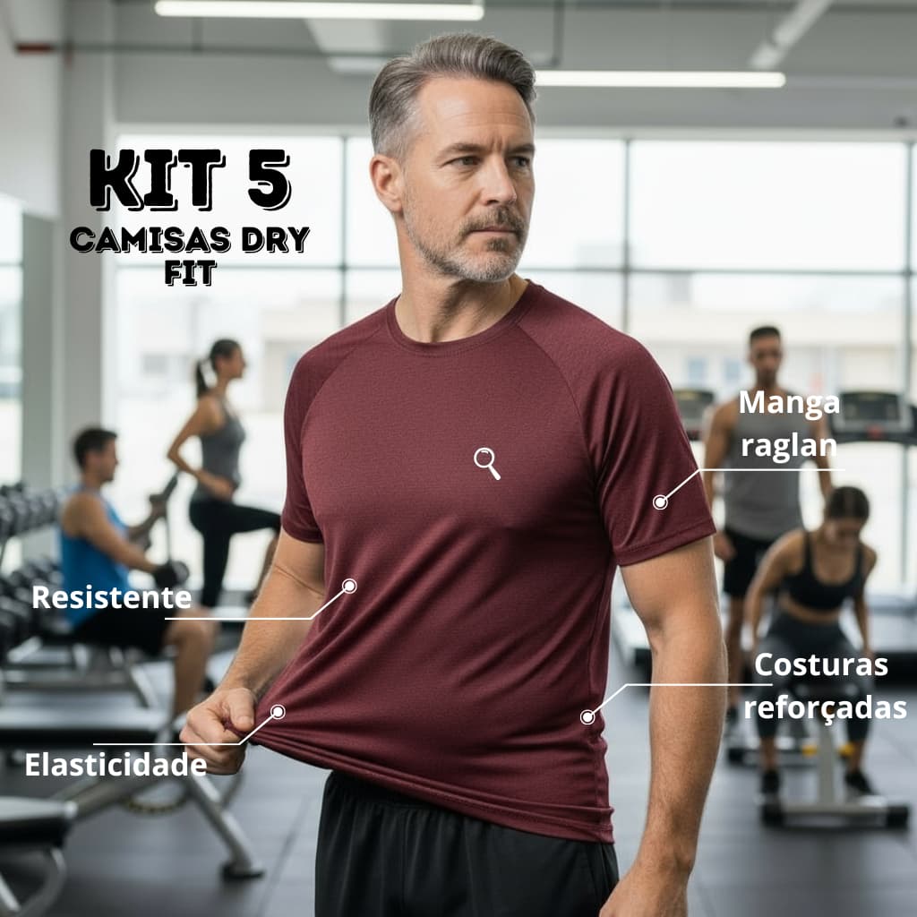 5 Camisetas Masculina Dry Fit Corrida Academia Blusa Moda Fitness Treino Manga Curta Cinco Cross