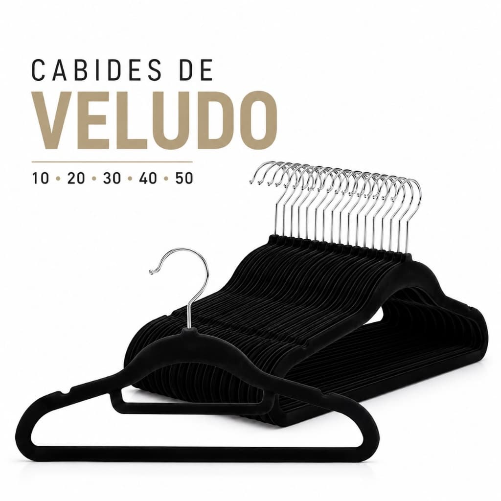 Kit Cabide Veludo Antideslizante Preto Para Roupas 10 20 30 40 50 Unidades Slim