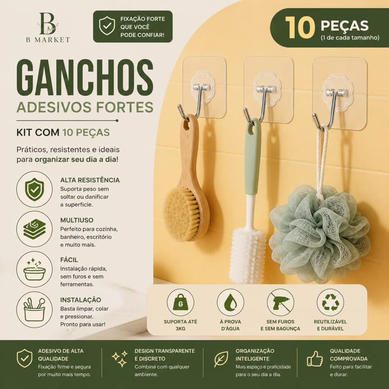 Gancho Adesivo Transparente 10pcs