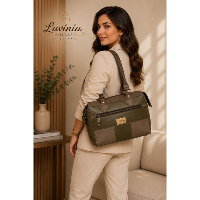 Bolsa Feminina Lavínia Bolsas Modelo Verona Grande Couro Ecológico Sintético Elegante Casual