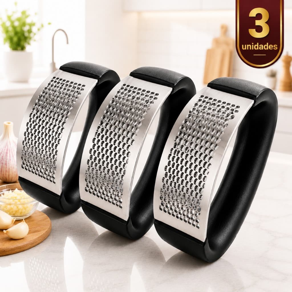 Kit 3 Amassadores De Alho Manual Aço Inox Triturador Resistente Cozinha Profissional Ergonômico