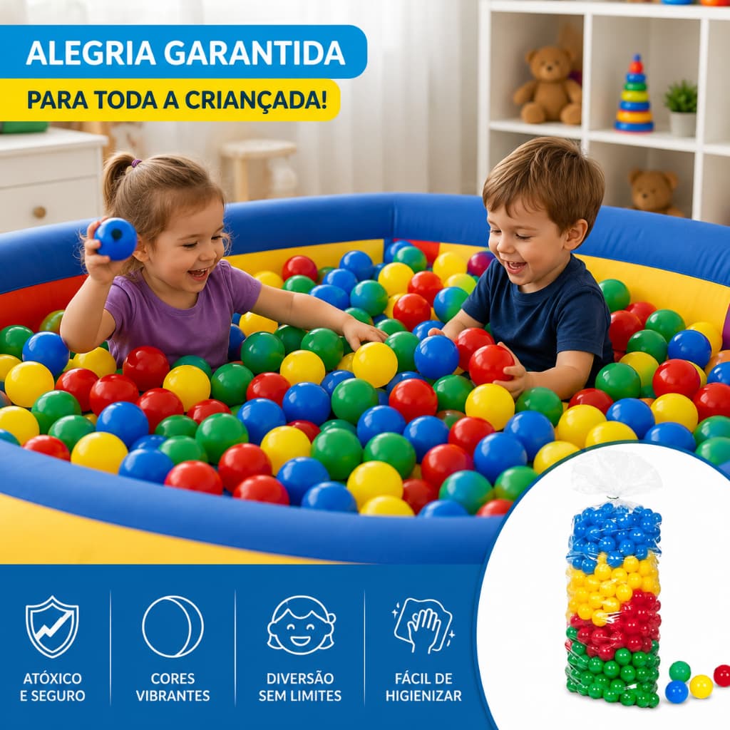 Bolinha para Piscina Infantil Colorida Kit com 100 Unidades