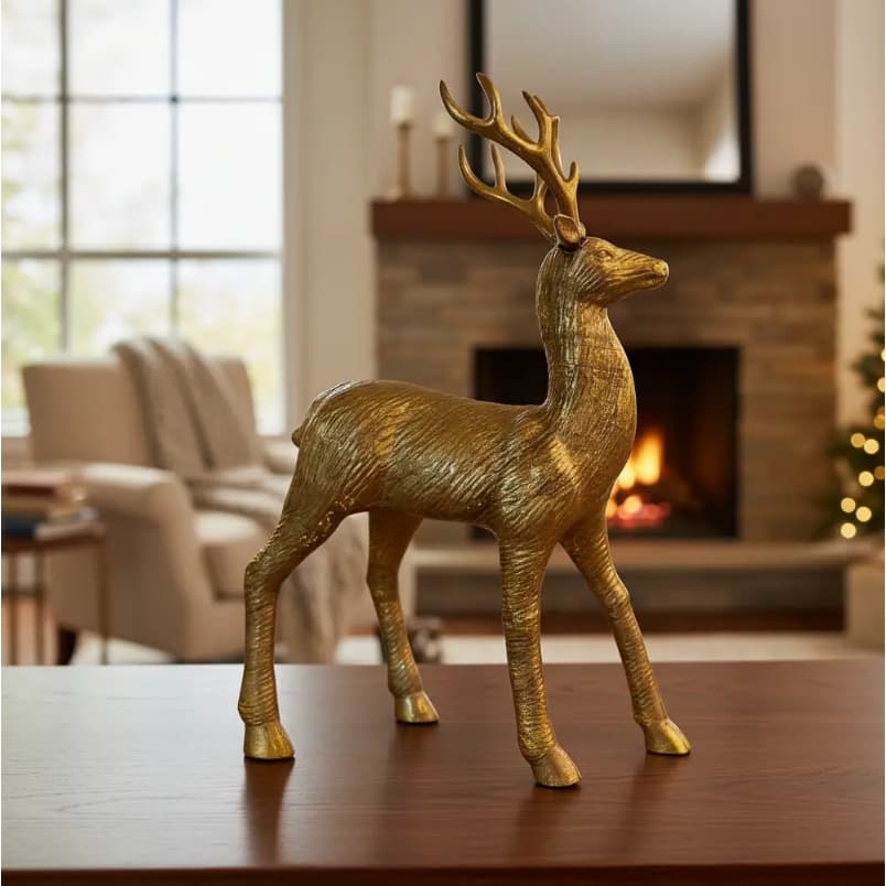 Rena Decorativa Em Pé Fosca Brilho Dourado 31cm