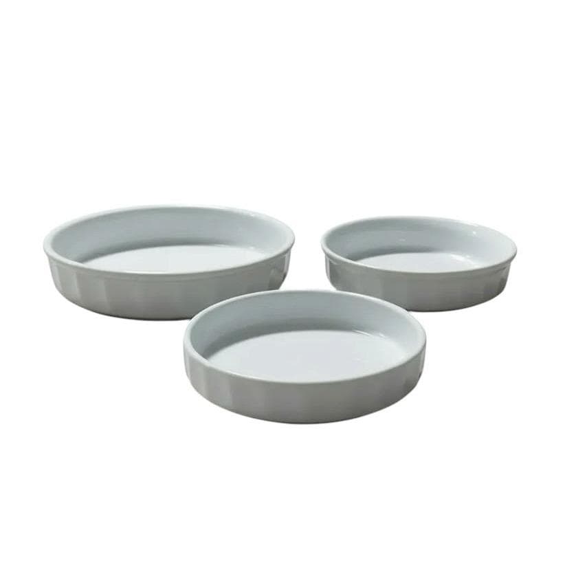 Jogo de 03 Peças Assadeira Forma Travessa Redonda Refratária Redonda Porcelana.