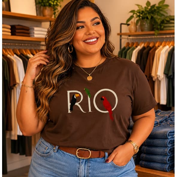 Camiseta Feminina Plus Size 100% Algodão Inspiração Rio T-shirt Básica Blusa  Camisa Blogueira