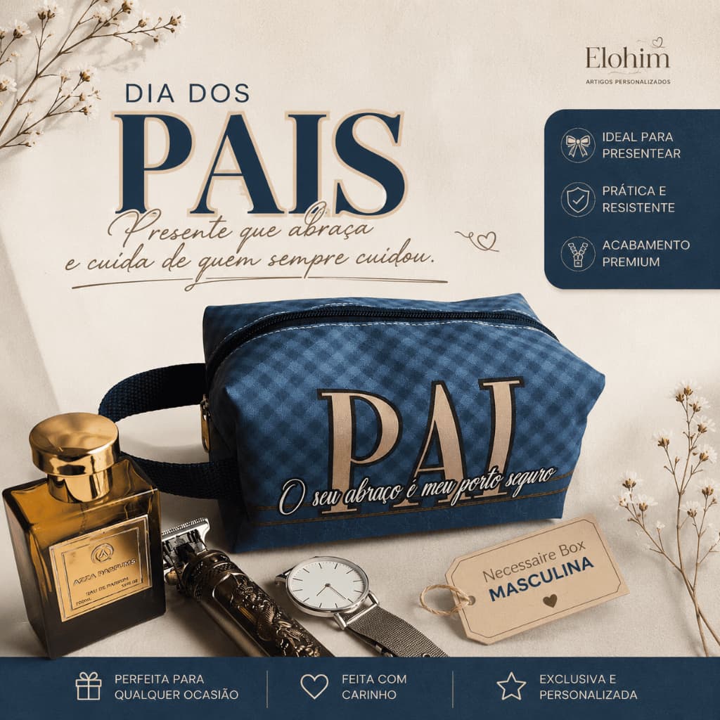 Necessaire Masculina Personalizada Box  | Presente Dia dos Pais | Necessaire para Viagem l Organizador Mochila