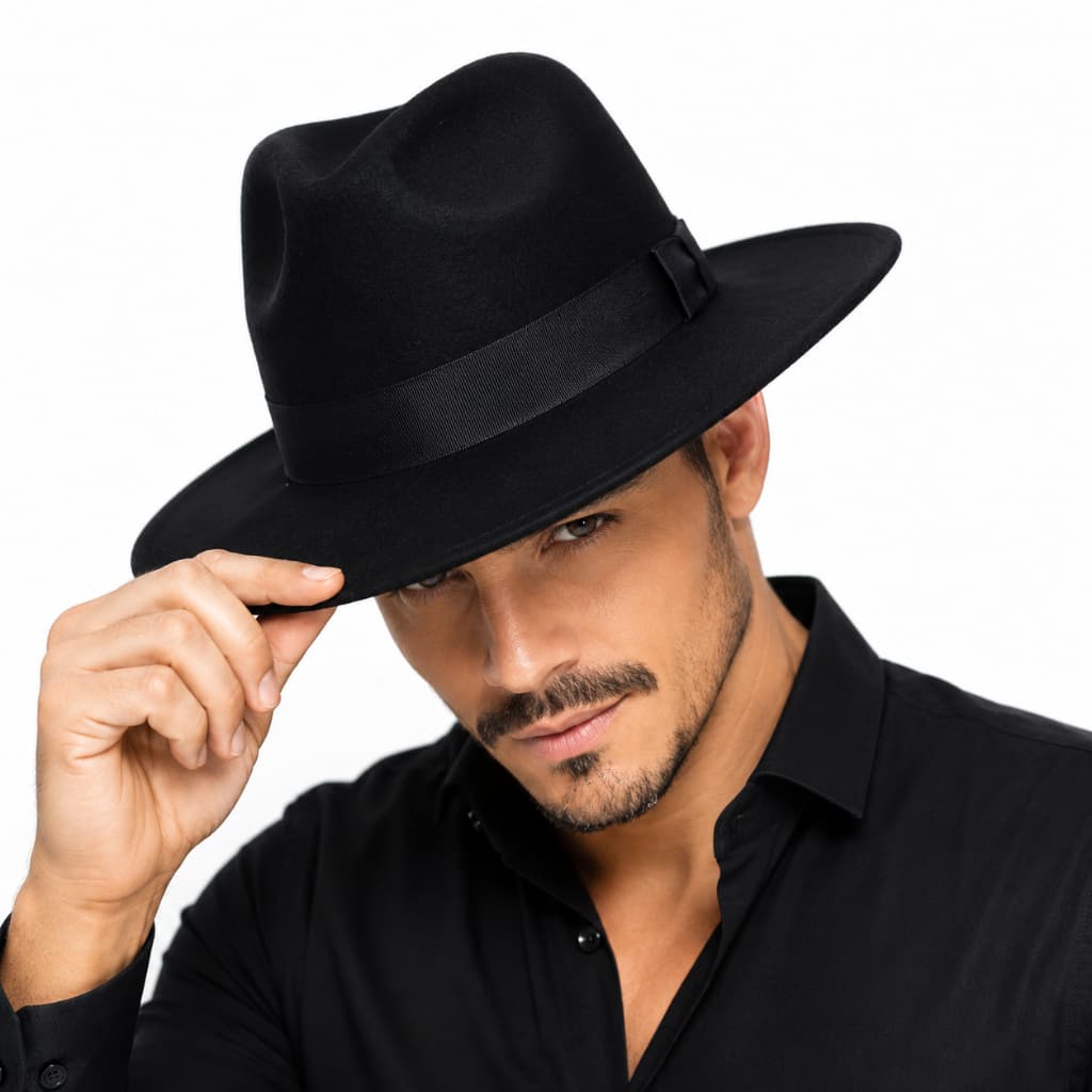Chapéu Fedora Masculino Feminino Feltro Aba Média Regulável Chapeu Preto Retrô