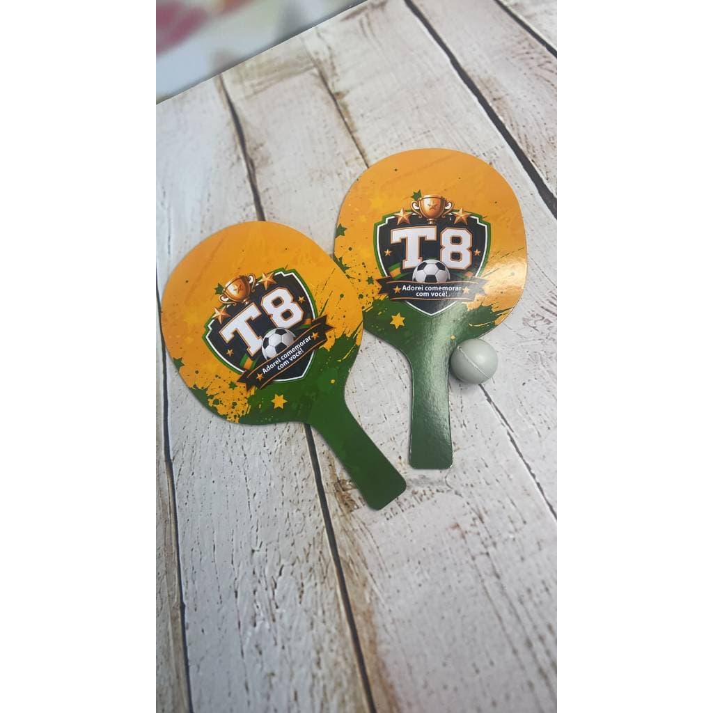 Raquete de Ping Pong Personalizada em MDF com Bolinha e Saquinho - Lembrancinha