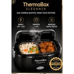 ThermoBox Élégance Marmita Elétrica Portátil Bivolt 110V/220V Aquece Refeições Tampa com Travas Fácil de Limpar Preta