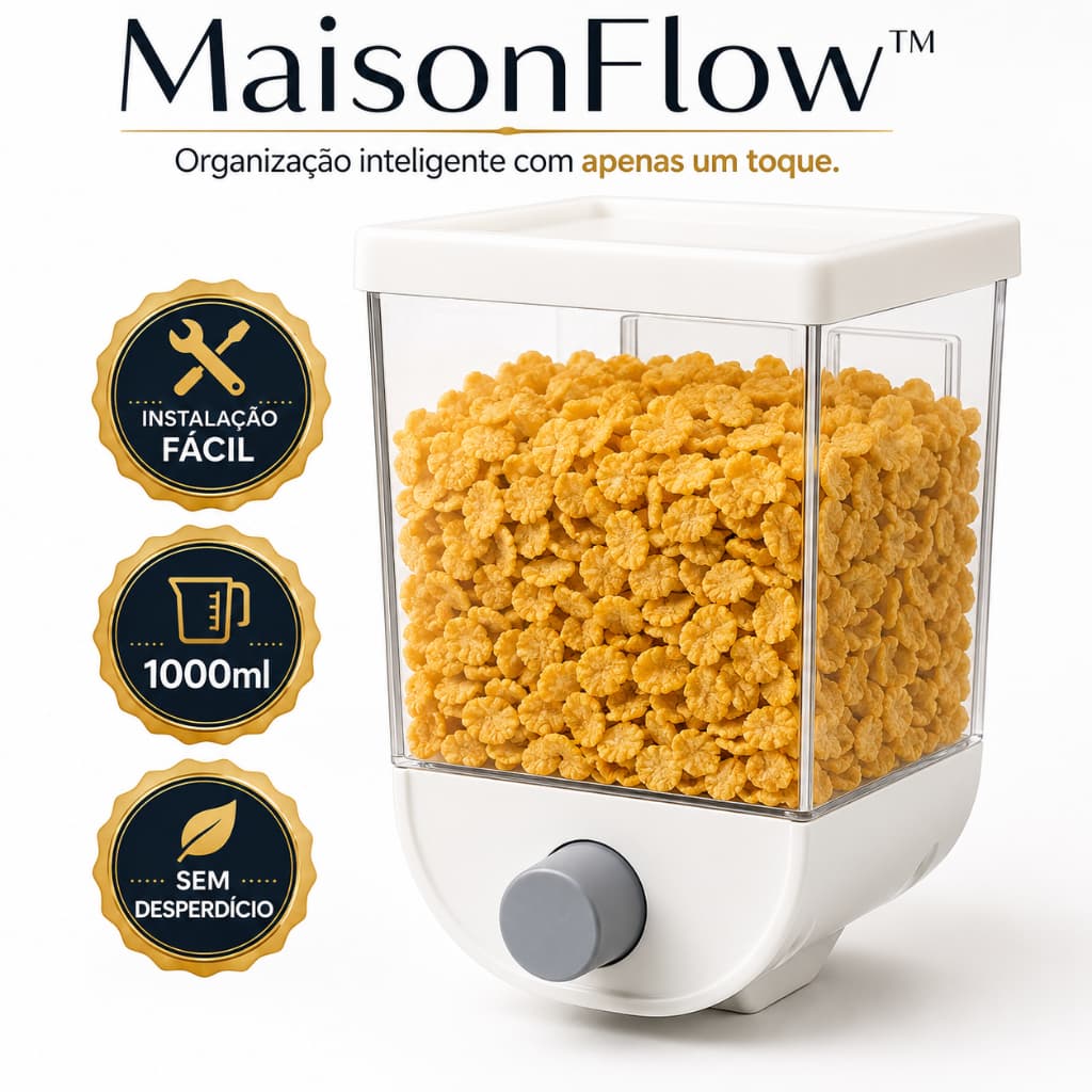 Dispenser de Cereais 1000ml Organizador Suspenso de Parede para Grãos Café Granola Aveia Dosador Multiuso MaisonFlow™