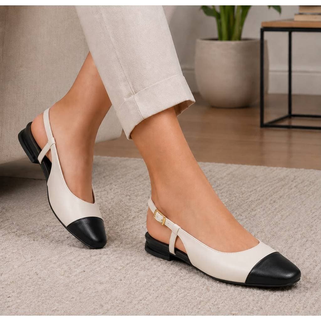 Sapatilha Slingback Feminina Bico Fino Salto Baixo Confort