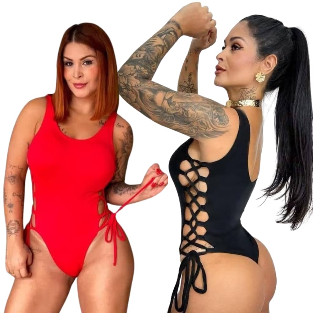 Body Maiô Feminino Luxo com Bojo Recortes Laterais e Amarração Moda Praia Elegante