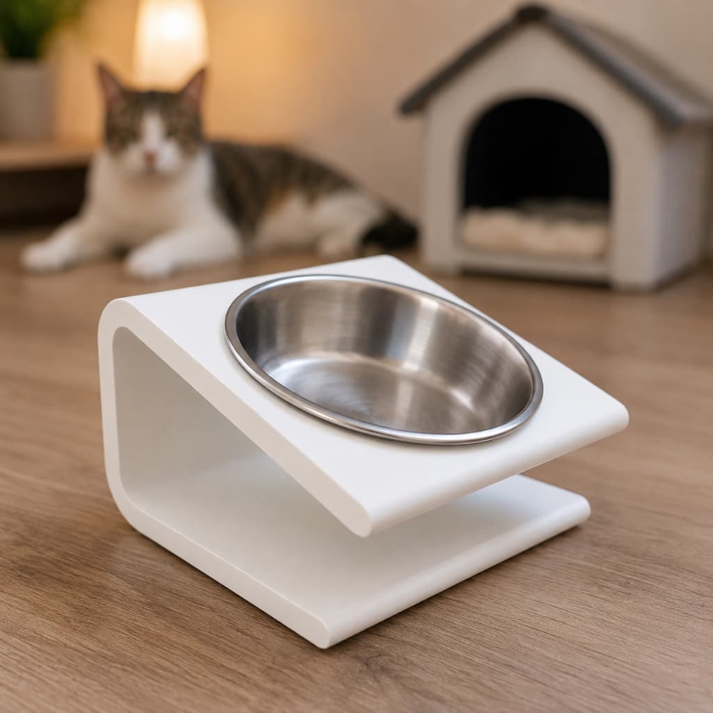 Comedouro Elevado para Cachorro e Gato com Tigela Inox Removível 13cm | Suporte 10cm de Altura | Pequeno e Médio Porte
