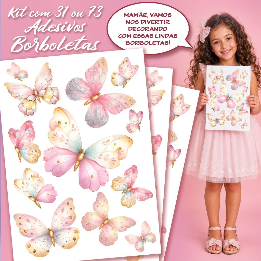73 Adesivos De Parede Borboletas Aquarela Decoração Quarto Infantil - Adesivo