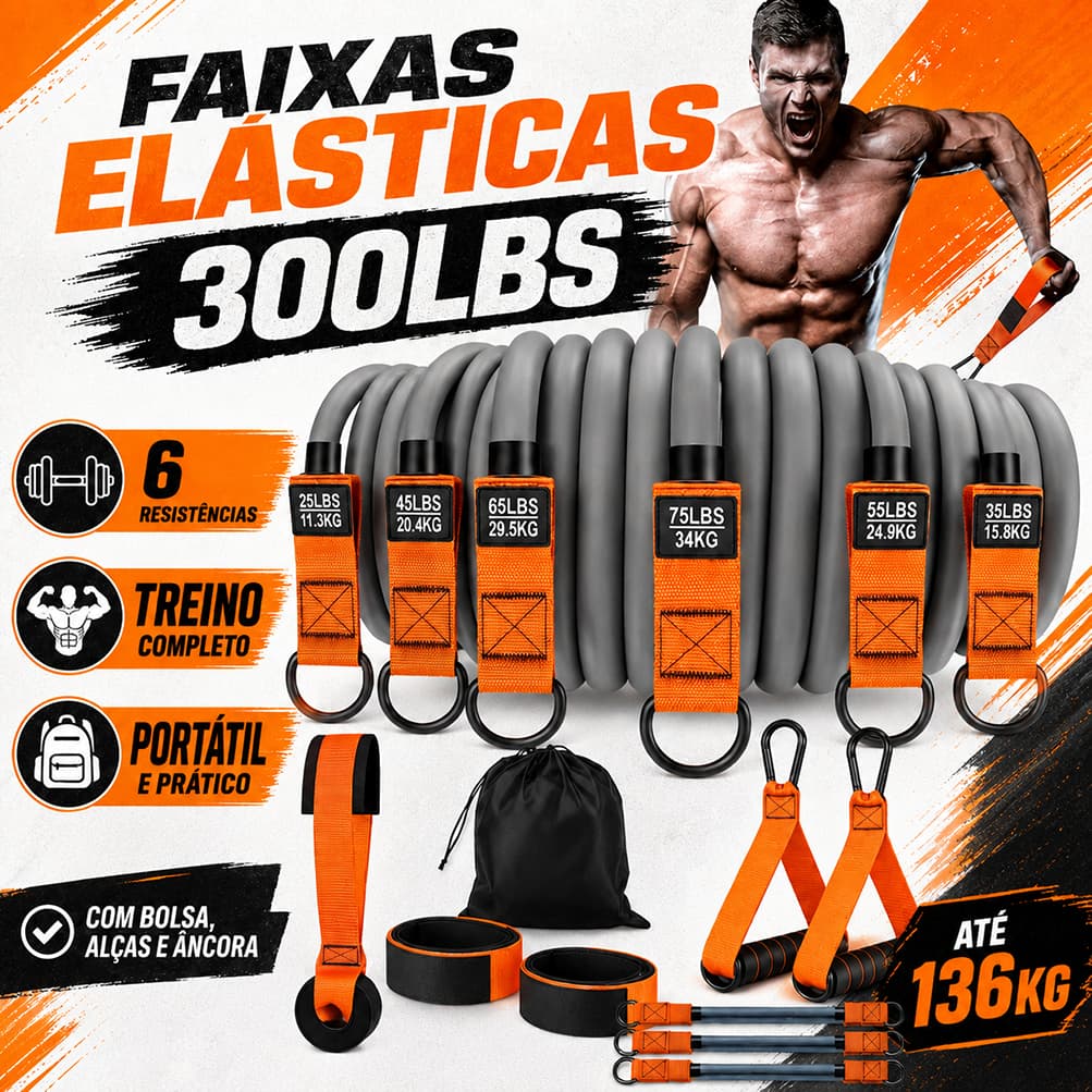 Elástica de Resistência Equipamentos de Ginástica para Treino em Casa e Academia 300 lbs