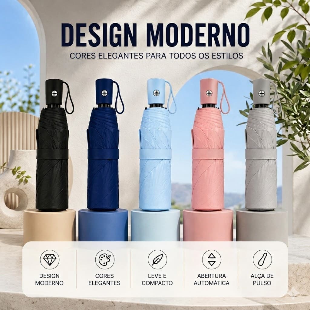 Guarda-Chuva Automático Reforçado Contra Vento Forte Impermeável Proteção UV Portátil Dobrável Grande Para Chuva e So