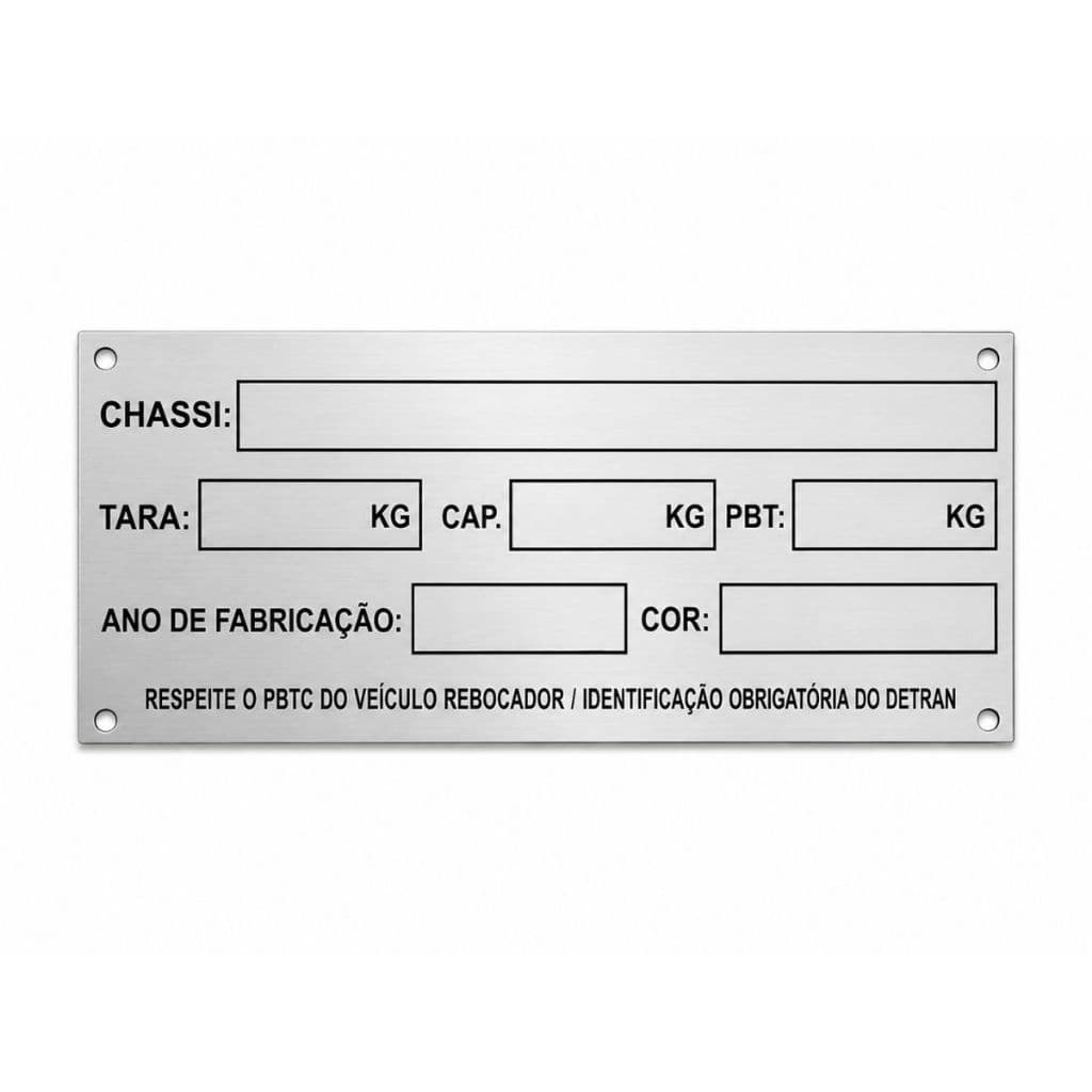 Plaqueta Emblema Placa Chassi Universal Alumínio Carretinha Reboque Asa Delta Fazendinha
