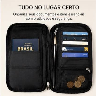 Organizador de Viagem Porta Passaporte Documentos Cartões Dinheiro Multifuncional Resistente à Água