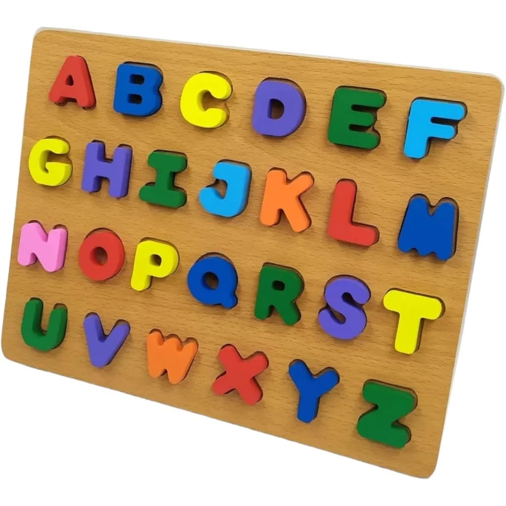 Brinquedo Didático. Alfabeto Madeira 27 Peças Cores E Numeros
