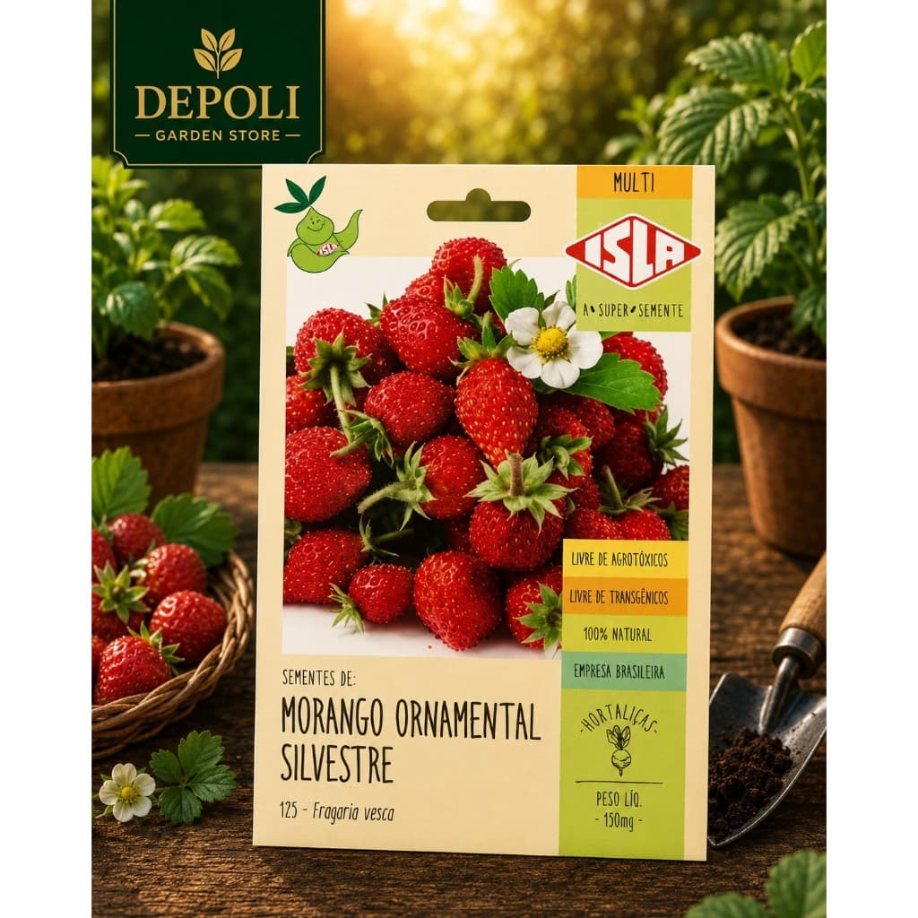 Unidade de Envelope de Sementes Morango Ornamental Silvestre Isla Minha Horta Original