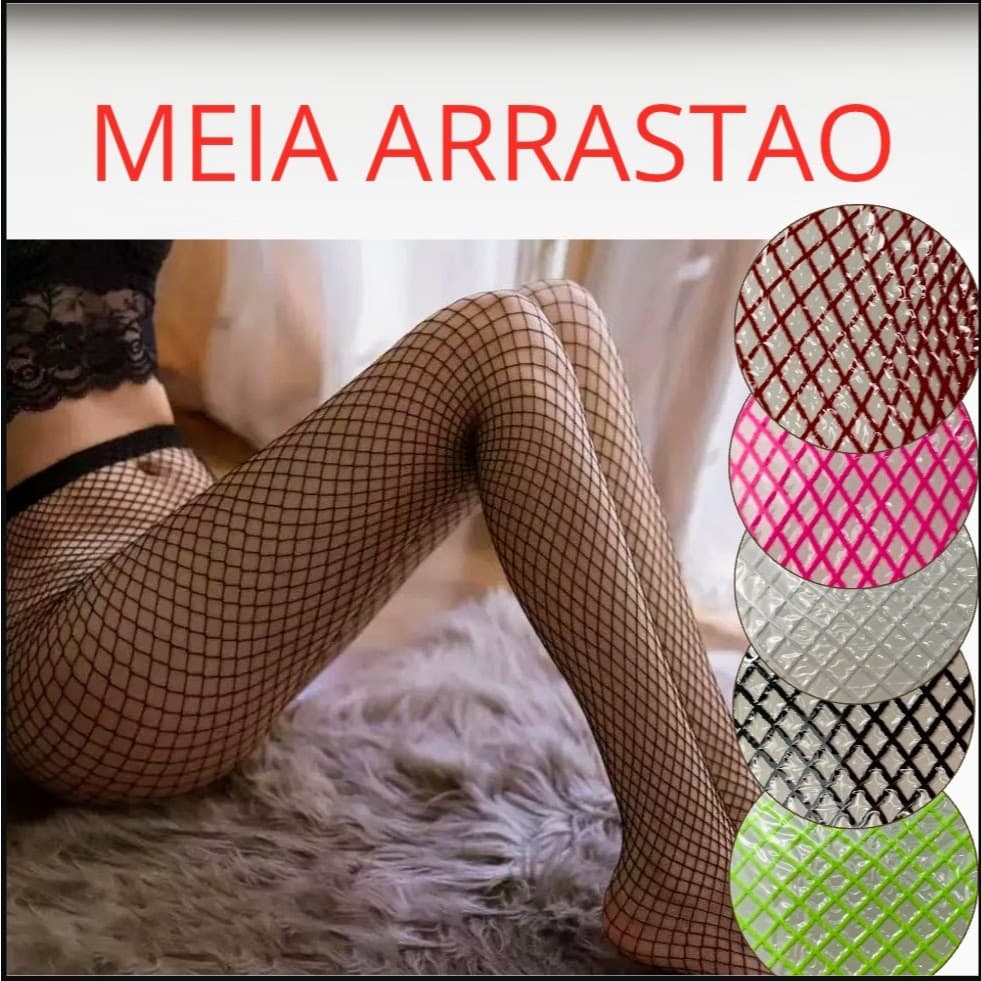 Unidade Meia Arrastão Feminina Cos Alta adulto Festa Looks Fantasia Carnaval Cores Preta  Branca Neon