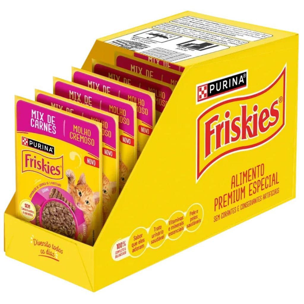 Kit 15 Unidades - Sachê Friskies Mix de Carnes 80g - Alimento Úmido para Gatos