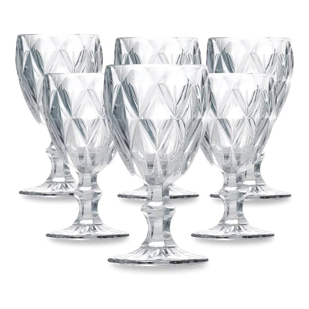 Jogo de 6 Taças Diamond de Vidro Transparente/Clear Moderno Luxo Elegância da Marca Gamma 340ml