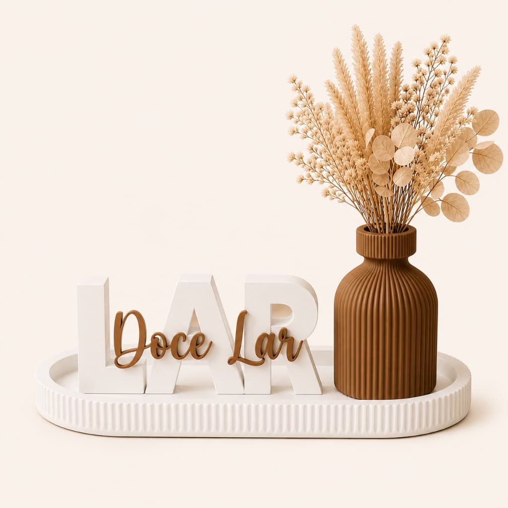 Kit Lar Doce Lar Com Bandeja E Vaso Decorativo 3D